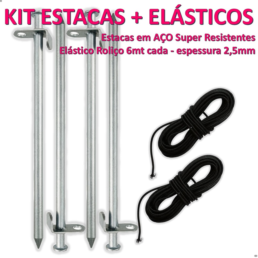 Kit 4 Estacas + 2 Elásticos Para Varetas Barraca Tenda Camping Reparo Manutenção Fixação Resistentes