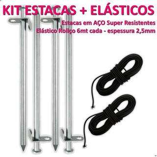 Kit 4 Estacas + 2 Elásticos Para Varetas Barraca Tenda Camping Reparo Manutenção Fixação Resistentes