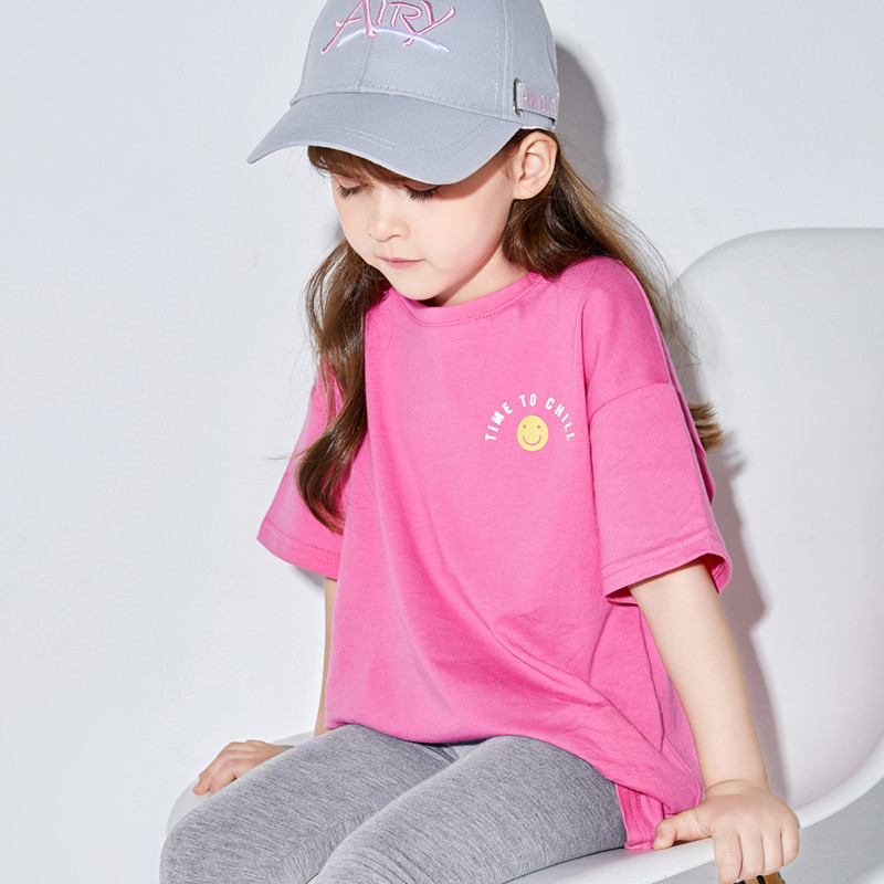 Meninas de manga curta camiseta verão estilo fino puro algodão crianças topo versão coreana moda menina meia manga solta