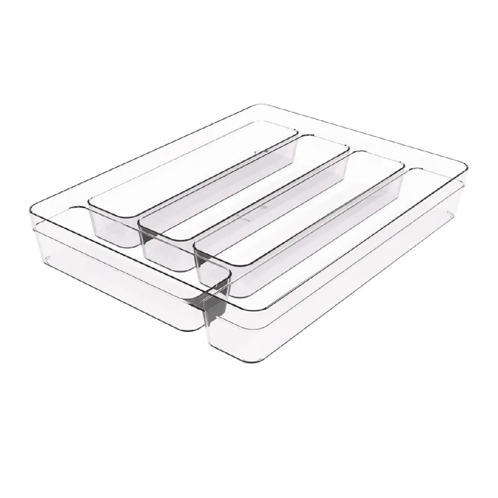 Organizador de Talheres p/ Gaveta ou Mesa Com 5 Divisórias Transparente/Branco