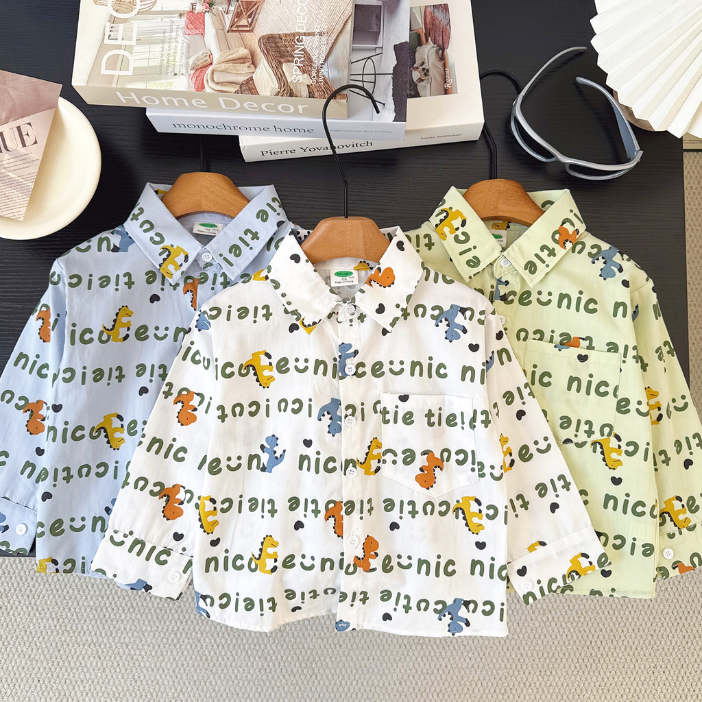 Crianças camisa de manga comprida 2026 primavera novo estilo menino carta dos desenhos animados impresso camisa bebê Cas