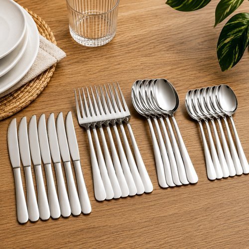 Conjunto Talheres Aco Inox 24 Pecas Completo Resistente Uso Diario Moderno Lindo Lava Louças