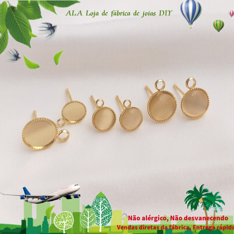 S925 prata agulha colar disco vazio 14K banhado a ouro cor retenção opala com anel brincos artesanais DIY brincos Materi