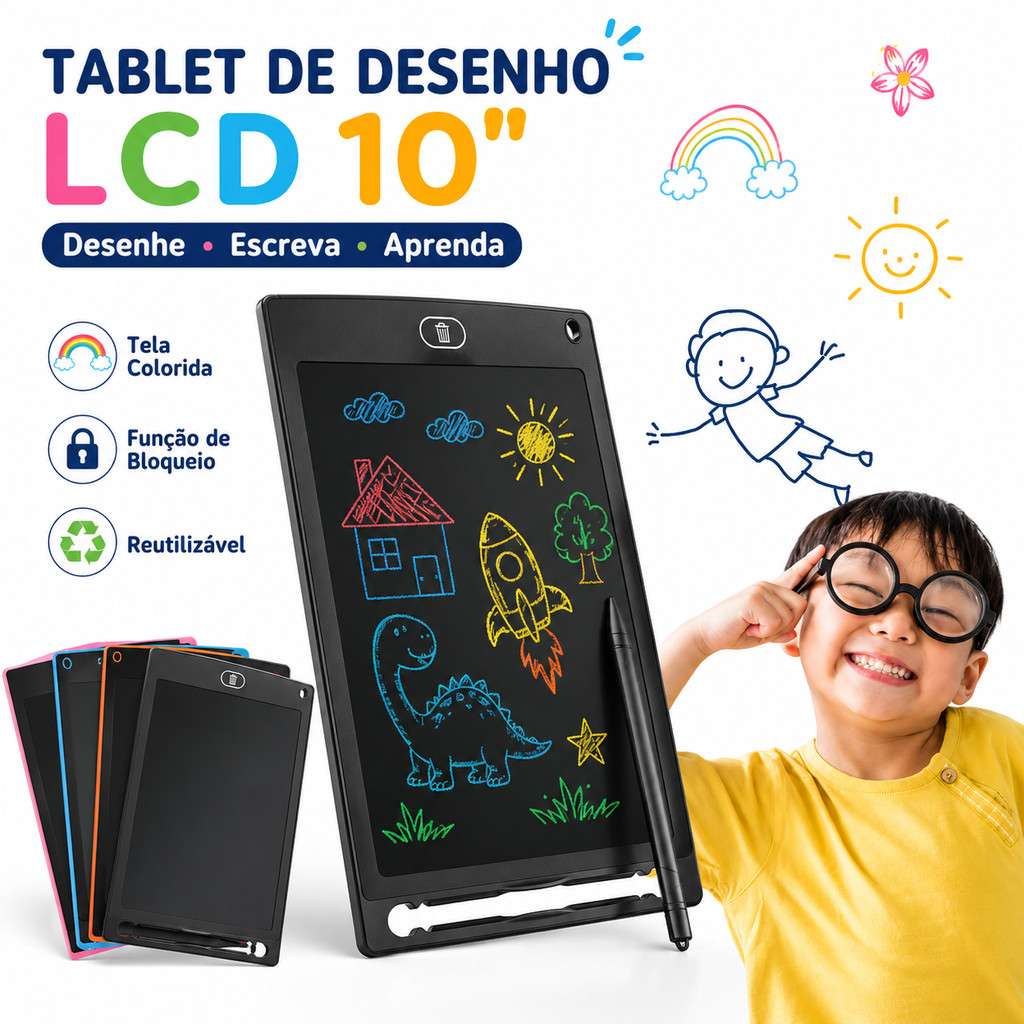 Prancheta LCD de 10 polegadas, ferramentas de desenho de brinquedos para crianças, placa de escrita eletrônica