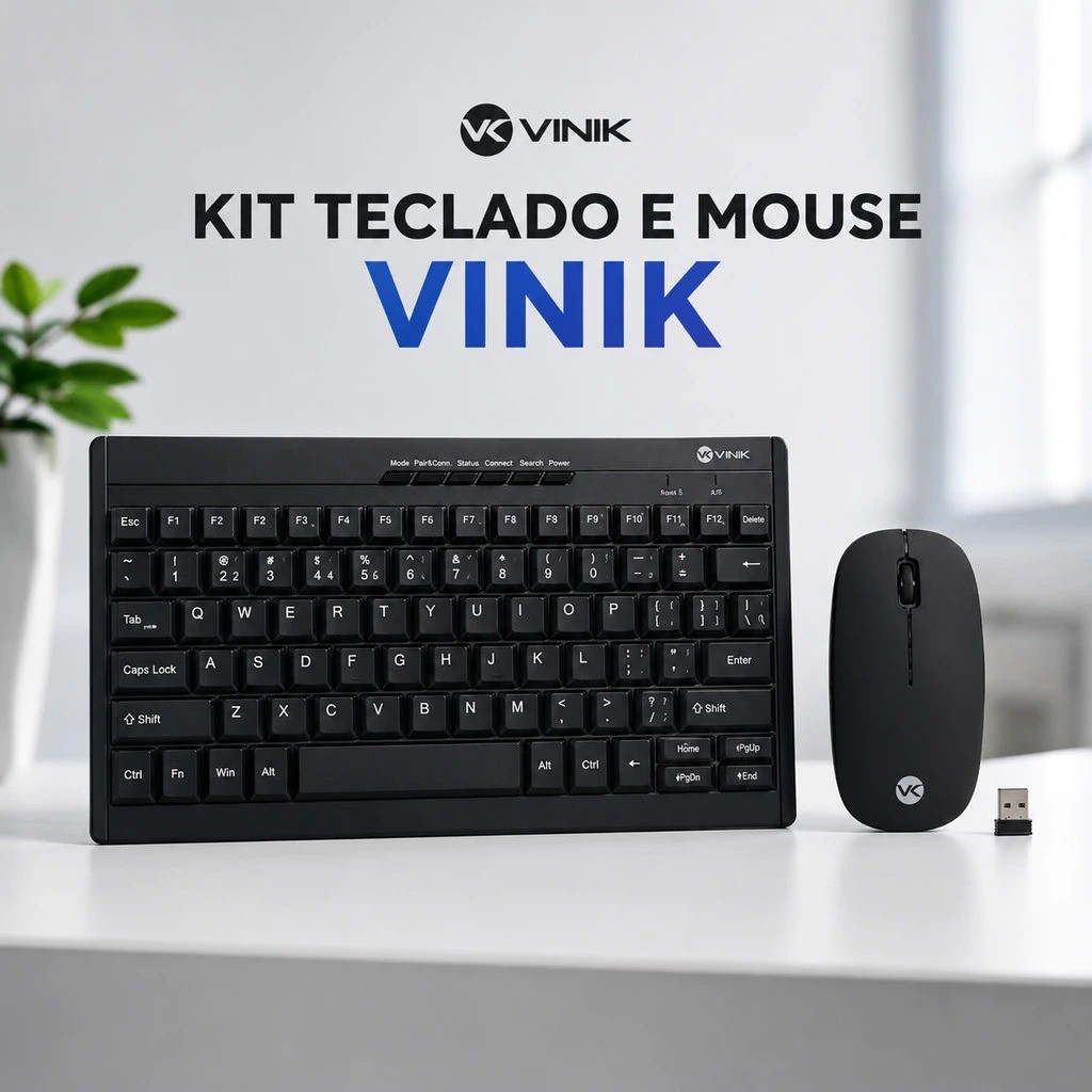 Kit Mini Teclado e Mouse Sem Fio Vinik Dynamic Flat  Dc110 Preto Bluetooth