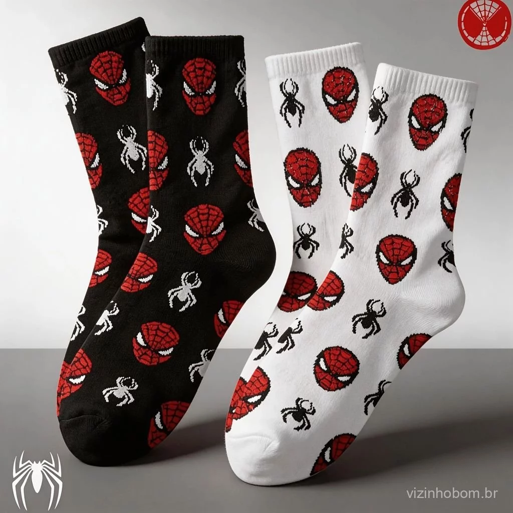 Meia Masculina Homem-Aranha Jacquard Britânico Panturrilha Outono Inverno Algodão Resistente Casual