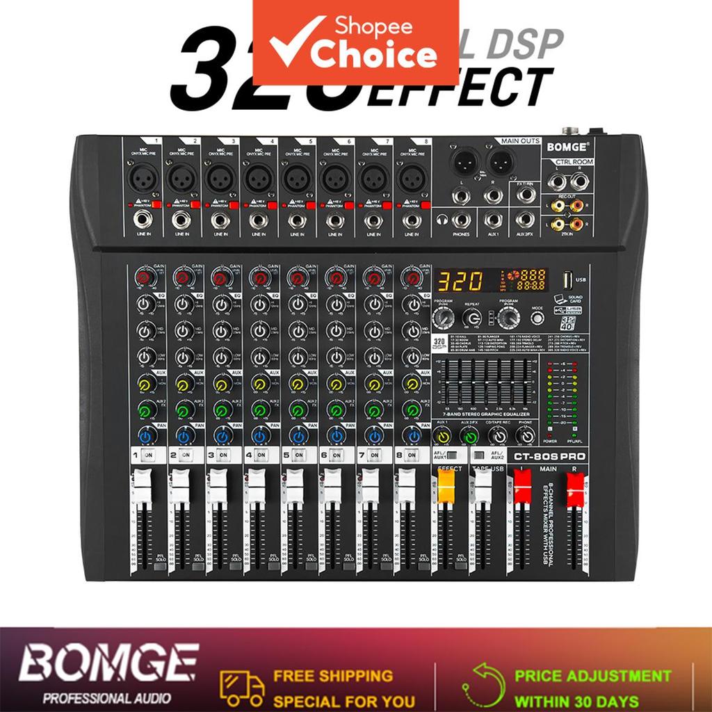 BOMGE é um mixer profissional com funcionalidades de mixagem digital DJ. Suporta USB, Bluetooth e vem com uma fonte de