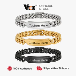 Pulseira De Ligação Cubana Com Identificação Gravada Personalizada Vnox Para Homens , Barra De Nome Em Aço Inoxidável Pr