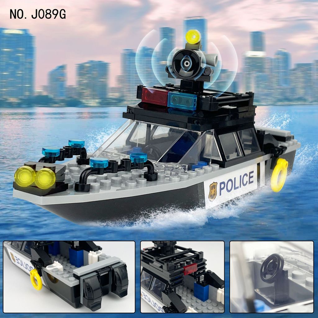 Compatível com Lego Tianwei Marine Patrol Boat Yacht Transporter Polícia Minifiguras Montados Bloco de Construção Brinqu
