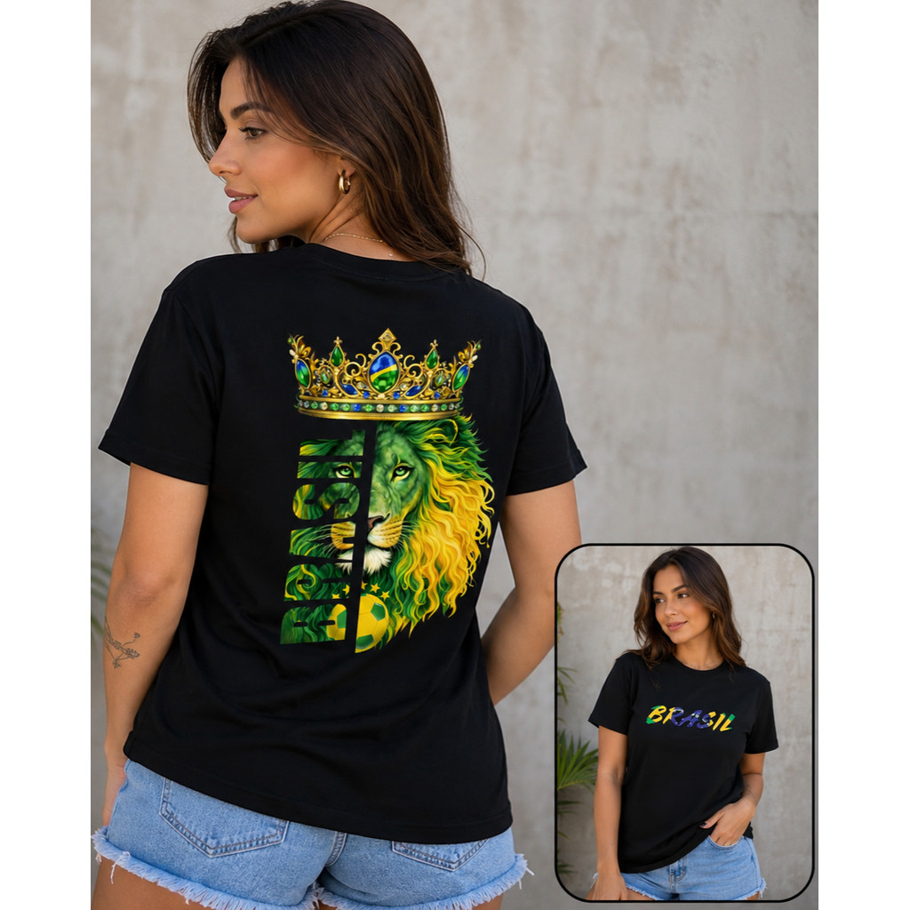 Camiseta Feminina Brasil Leão Copa do Mundo 2026 Torcida Futebol Camisa Unissex 100% Algodão Premium