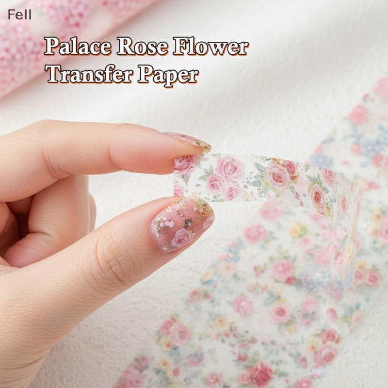 [Fel] 4 * 50cm Flor E Rosa Padrão Folha De Unha Sliders Papel Para Design De Arte Salão De Beleza Artesanato Faça Você M