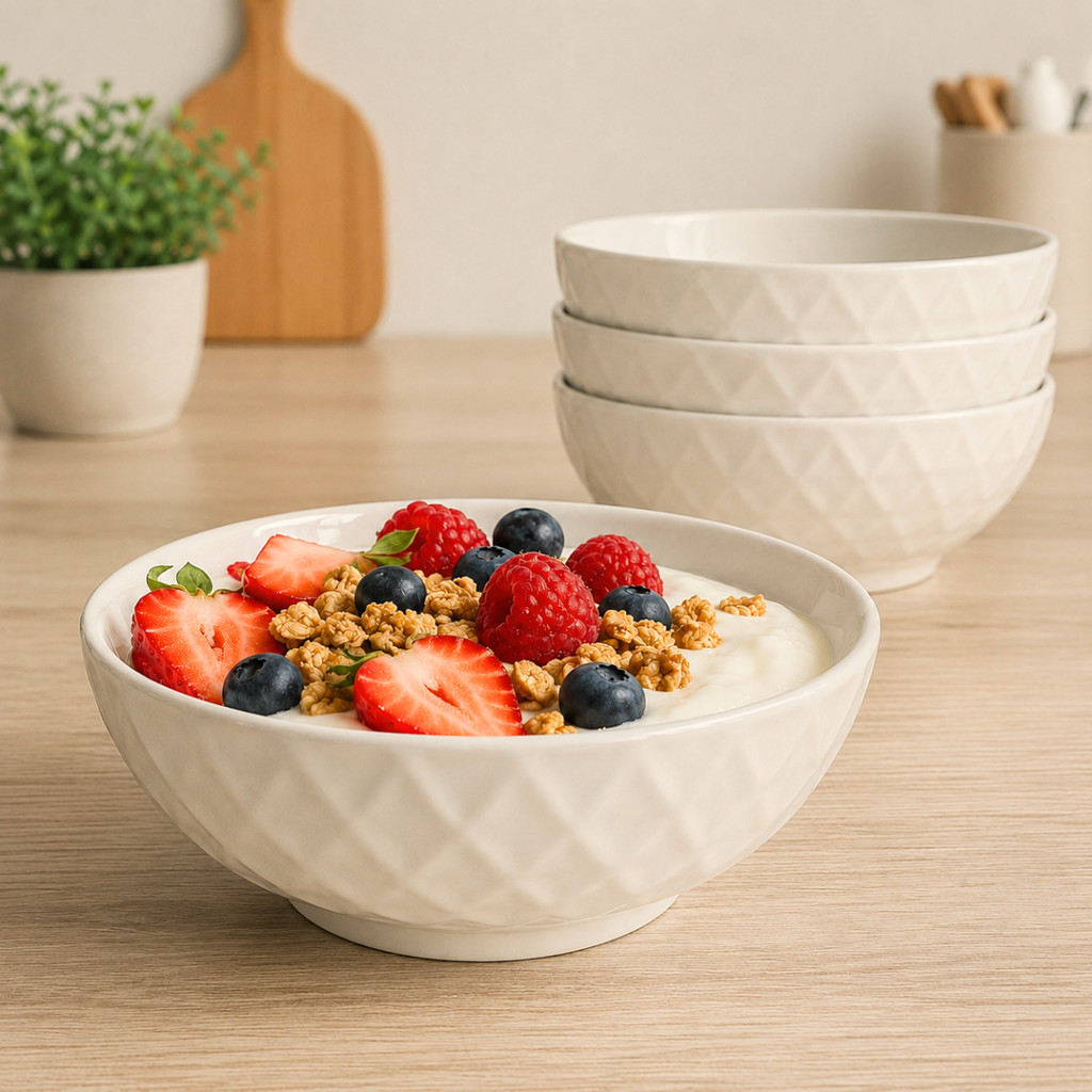 Kit 4 Cumbucas de Cerâmica 500ml para Caldo e Sopa Tigelas de Porcelana Frutas Bowls Cerâmica Salada