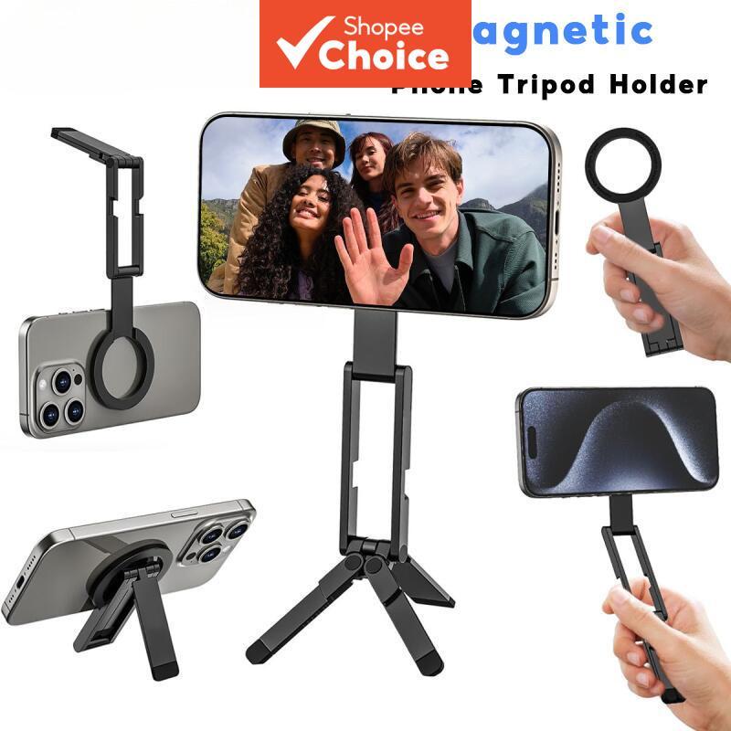 Suporte Magnético de Tripé para Celular com Bastão de Selfie Dobrável e Suporte para Smartphone
