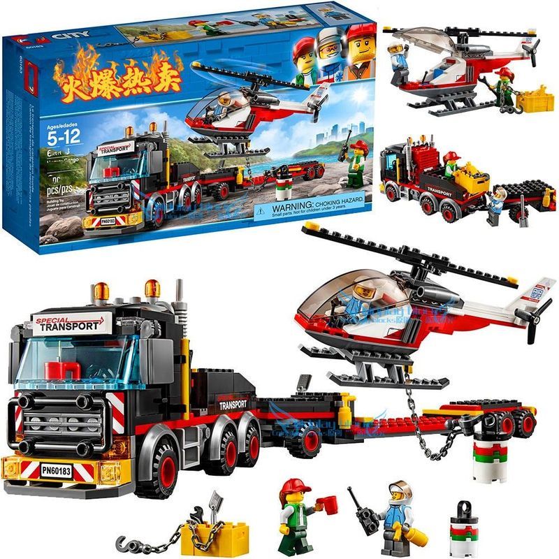 Lego blocos de construção cidade série helicóptero transportador 60183 menino montado avião bloco de construção brinqued