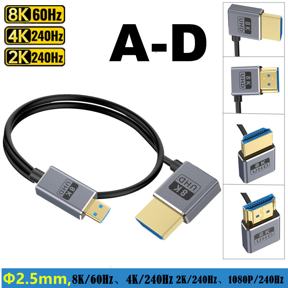 Cabo Coaxial Micro HDMI Para 2.1 Com Plugue De 90 Graus , 8K @ 60 Hz 4K 120 , 0.3 M/0.6 1.2 , Câmera Digital , Filmadora