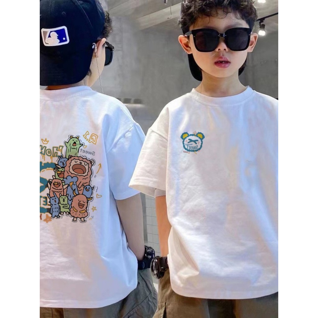 Todo o algodão roupas infantis meninos puro algodão camiseta de manga curta primavera verão crianças médio grandes menin