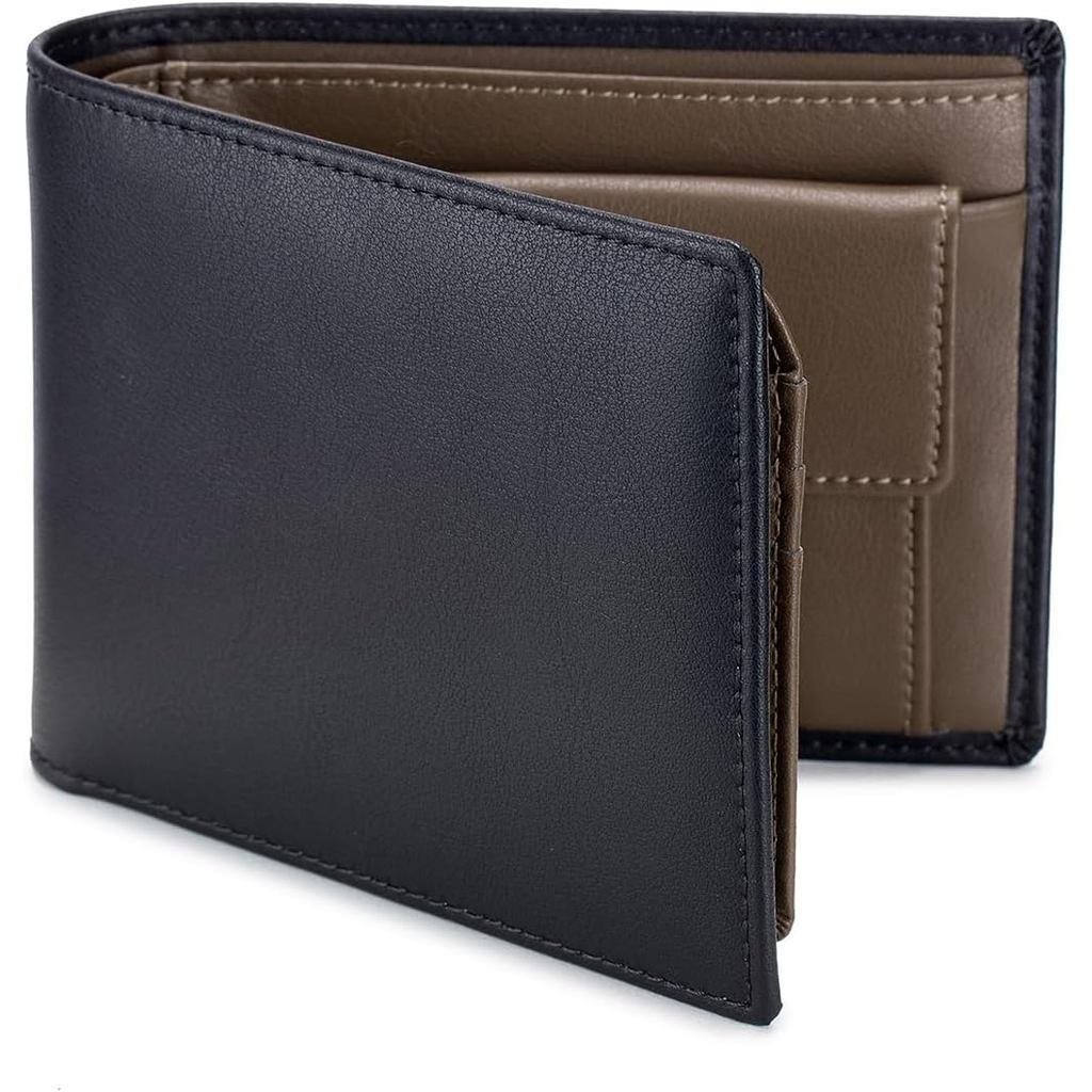 Carteira de Couro Masculina com Porta-Moedas, Janela para Identificação, Bloqueio RFID, Carteira Slim Bifold para Cartõe