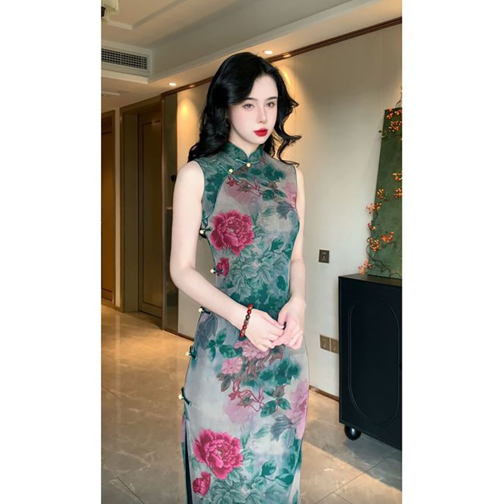 [Novo produto] Jade Hairpin Kee Verão Novo Estilo Chinês Diário Cheongsam Alta Elástica Estilo Suave Olhar Mais Magro Ve