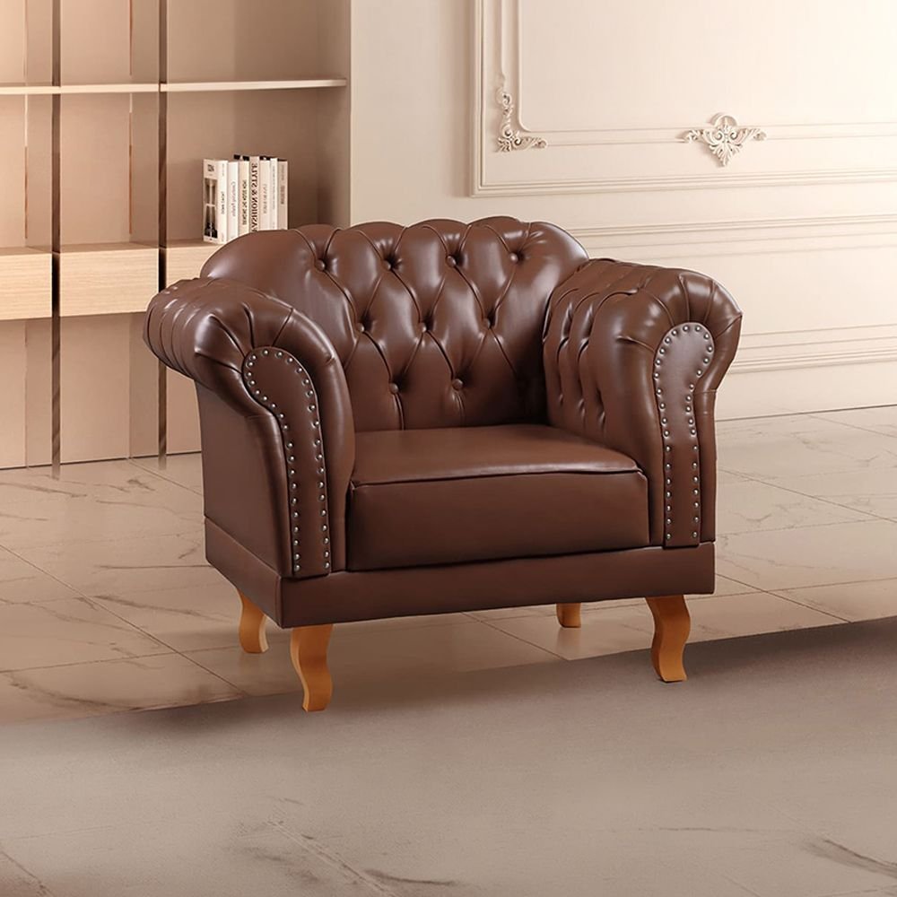 Poltrona Decorativa Corino Sintético Chesterfield Clássica Duque Yescasa Marrom Marrom