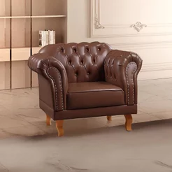 Poltrona Decorativa Corino Sintético Chesterfield Clássica Duque Yescasa Marrom Marrom