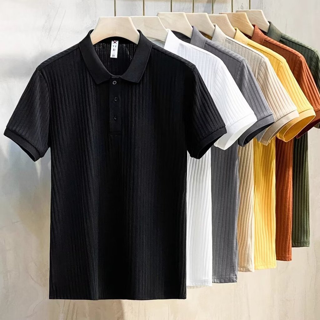 Camisa polo empresarial Pit Stripes Mercerizada Polo Camisa Manga Curta Street Wear Verão Top Lapela Camiseta Masculina