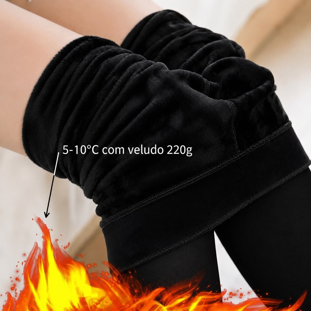 Meia-Calça Térmica Forrada Flanelada de Lã Feminina Super Elástica Slim