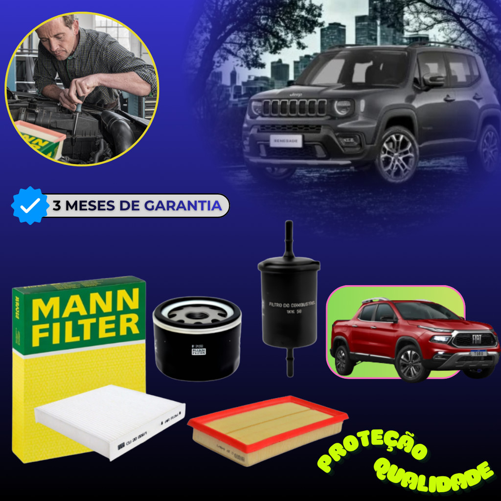 Imagem Kit 4 Filtro Revisão Toro Renegade 1.3 Turbo Flex T270 Mann