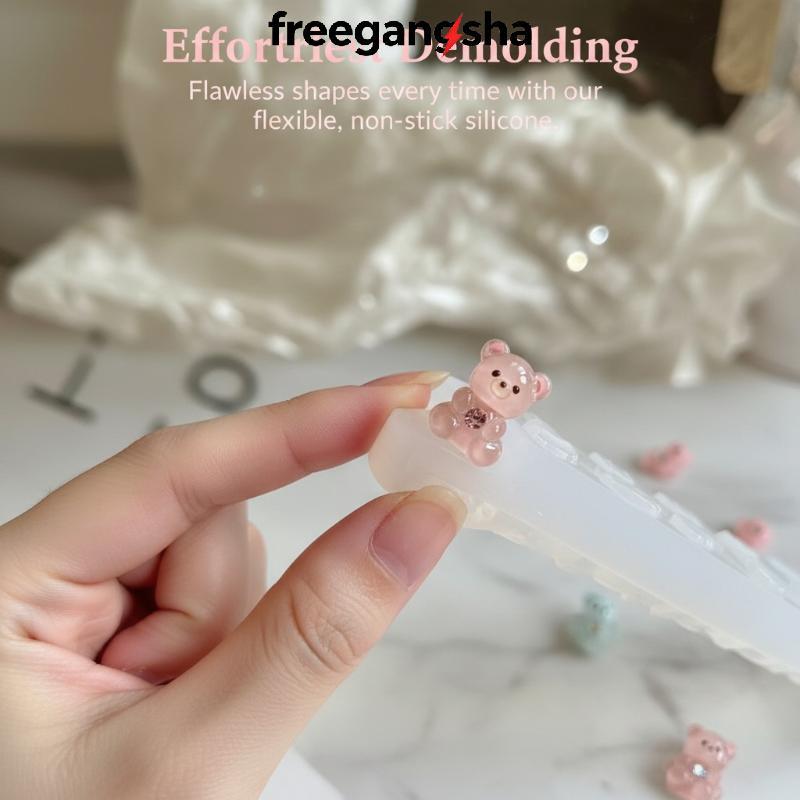 [FRE] Molde De Unha Transparente Fofo Desenho Animado Urso Flor Arco Modelo De Design Para Salão De Beleza Faça Você Mes