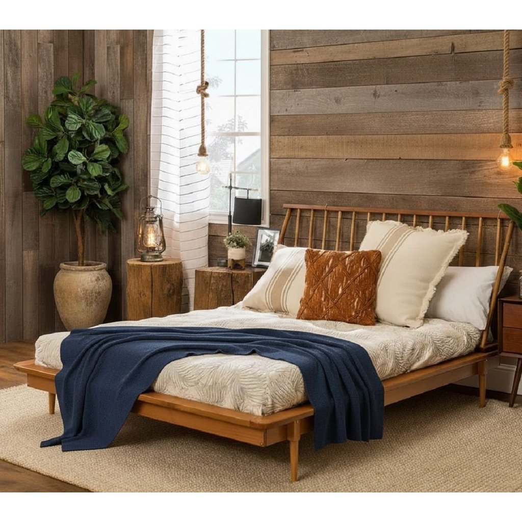 Cama de Casal Lunna 100% Madeira Maciça Bege/Caramelo Caramelo