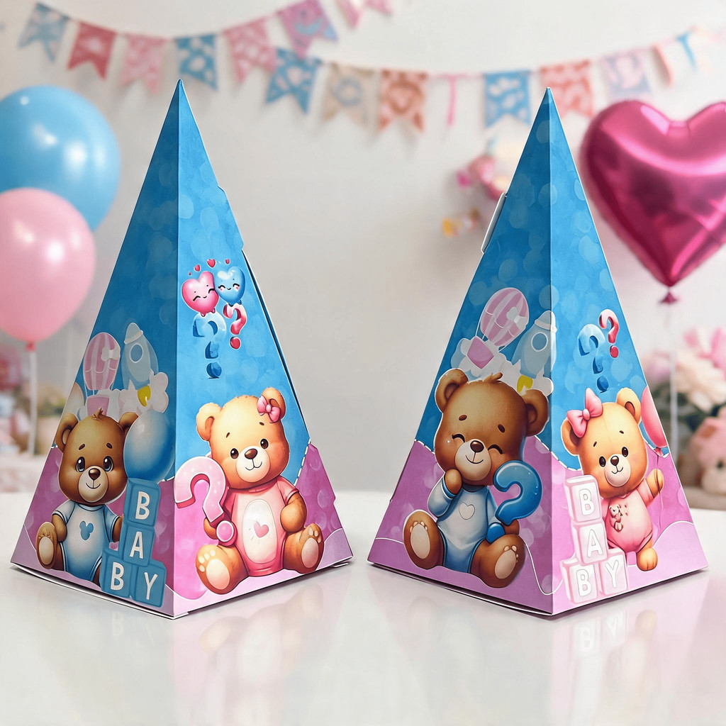 Caixinha Cone Pirâmide Chá Revelação Azul Lembrancinha Festa Infantil