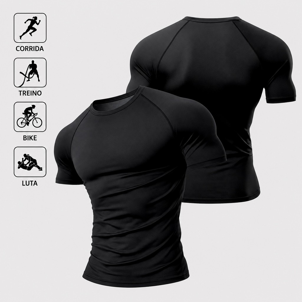 Camisa de Compressão Poliamida LISA Masculina Camiseta BASICA Rash Guard Jiujitsu Academia Treino