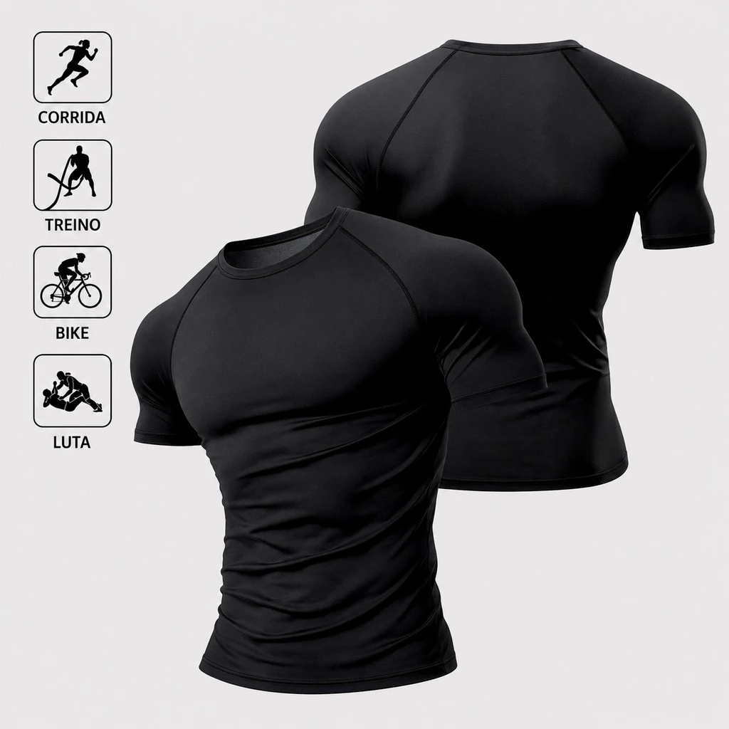 Camisa de Compressão Poliamida LISA Masculina Camiseta BASICA Rash Guard Jiujitsu Academia Treino — imagem 1