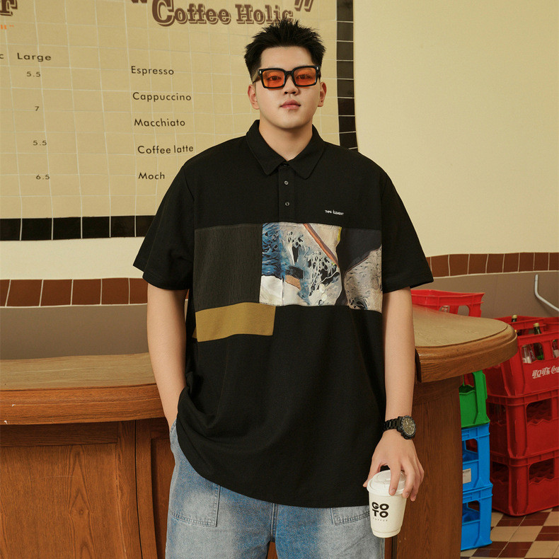 Street Wear plus Size roupas masculinas verão novo estilo costura gordura solta Casual mais gordura mais camisa polo de