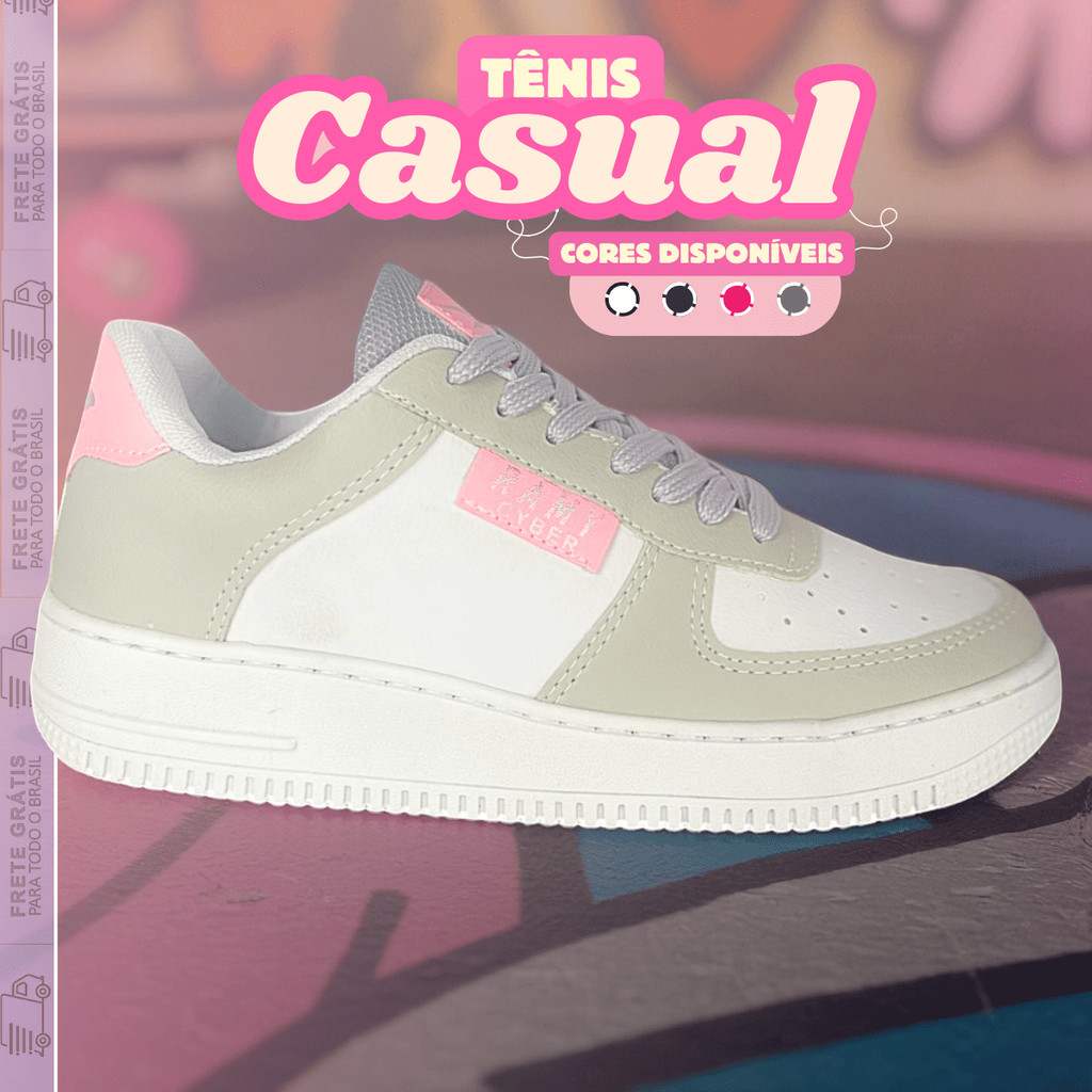Tênis Feminino Casual Menina Branco Cinza Rosa - 34 ao 43 - Oferta Relâmpago em Oferta na Shopee