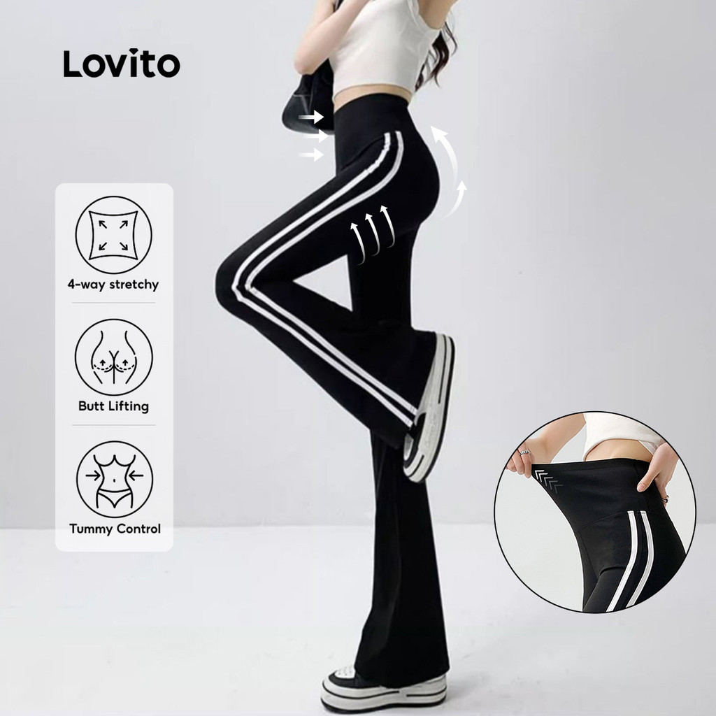 Lovito Leggings Esportivas Verão/primavera Efeito Realçam Silhueta Na Preta Para Mulheres LNE112X019 em Oferta na Shopee