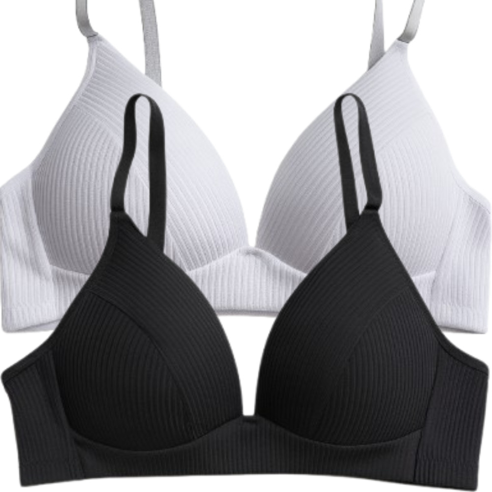 Kit 2 Sutiã Top Canelado Feminino Sem Aro Com Bojo Soft Confort Molinho Macio Sustentação em Oferta na Shopee