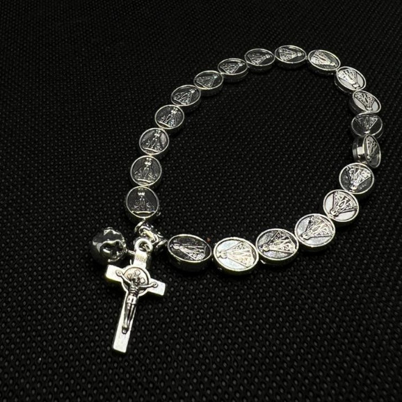 Pulseira  Bracelete Prata Medalhas de Nossa Senhora Aparecida, Pulseira Prata