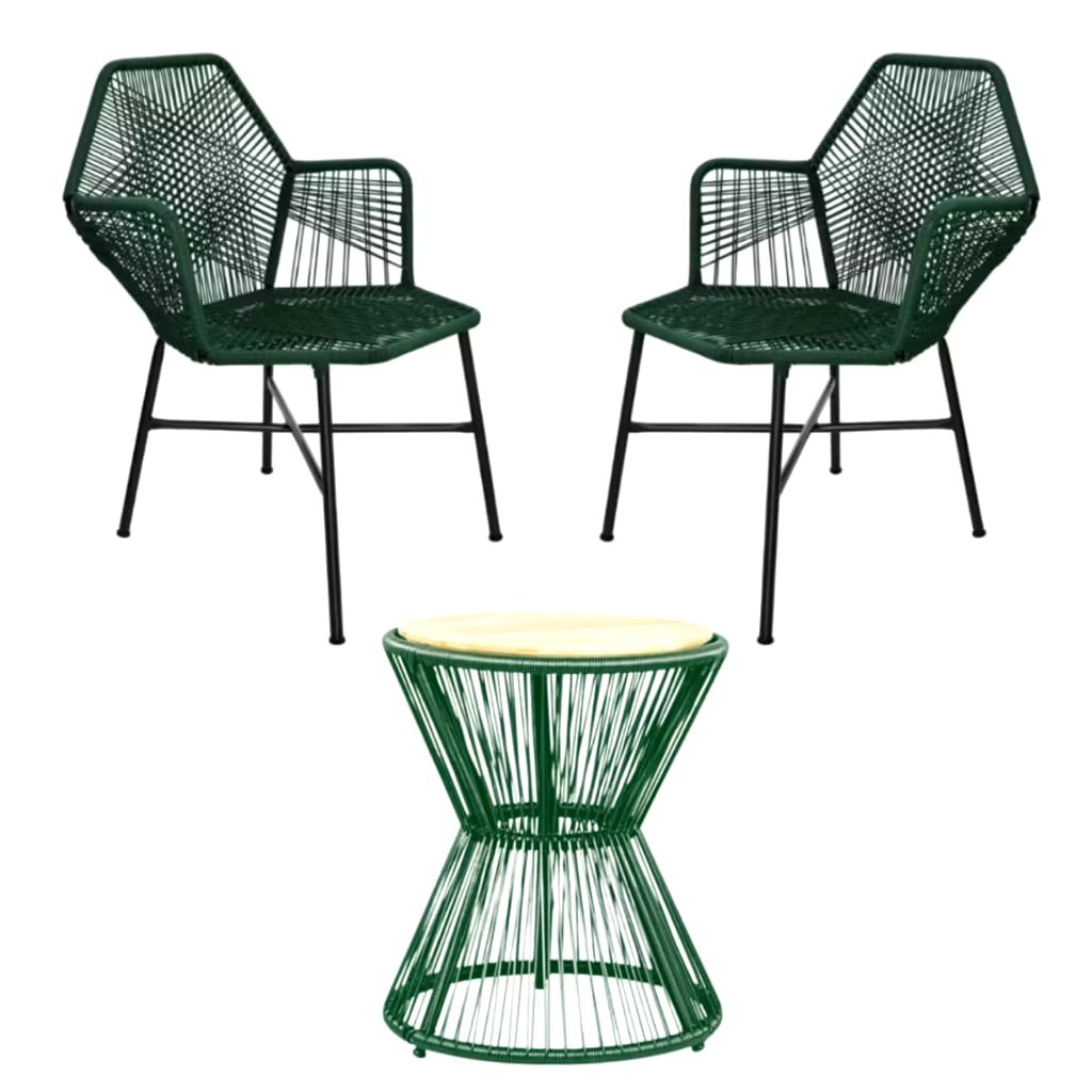 Kit 2 Cadeiras Tropicalia + Mesa Ampulheta Verde – Fibra Sintética para Varanda Jardim Área Externa
