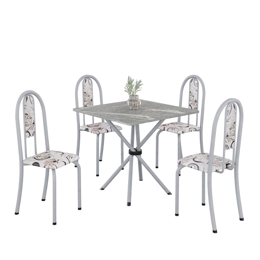 Conjunto de Mesa Tubular 4 Cadeiras 70x70cm Mart Perola com Tampo em Granito Topázio Isabel 048 - Tudo de Móveis