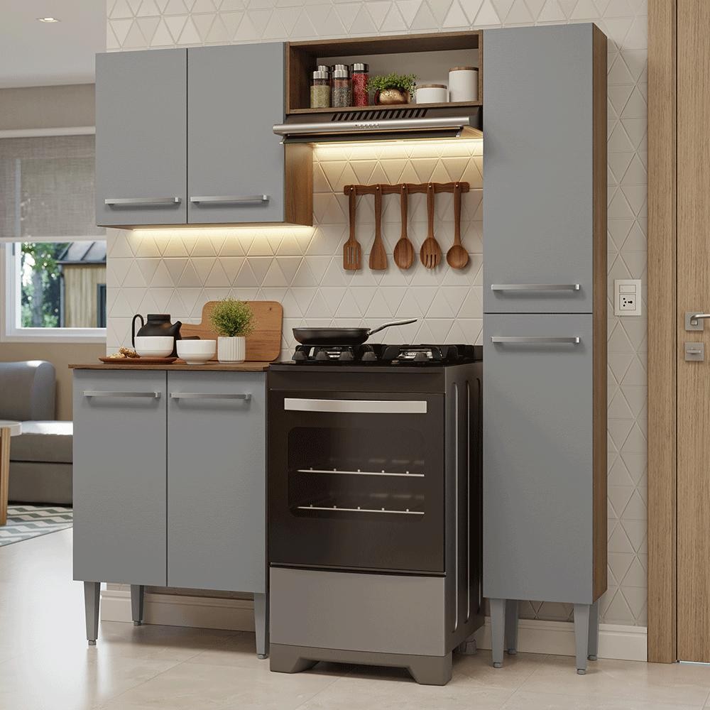 Armário de Cozinha Compacta 156 cm Rustic/Cinza Emilly Madesa 02