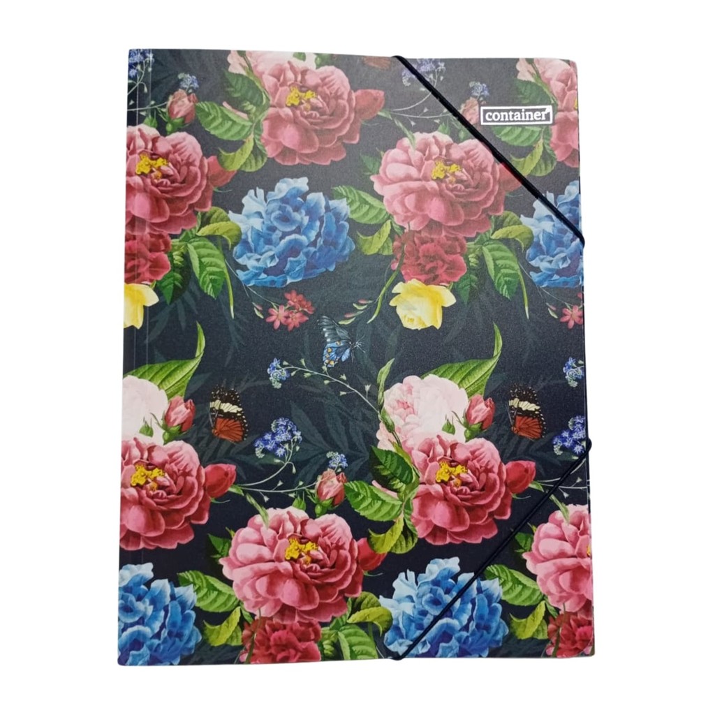 Pasta Ofício de Plástico Com Elástico de Uso Escolar Container 37752 Decorada Flores
