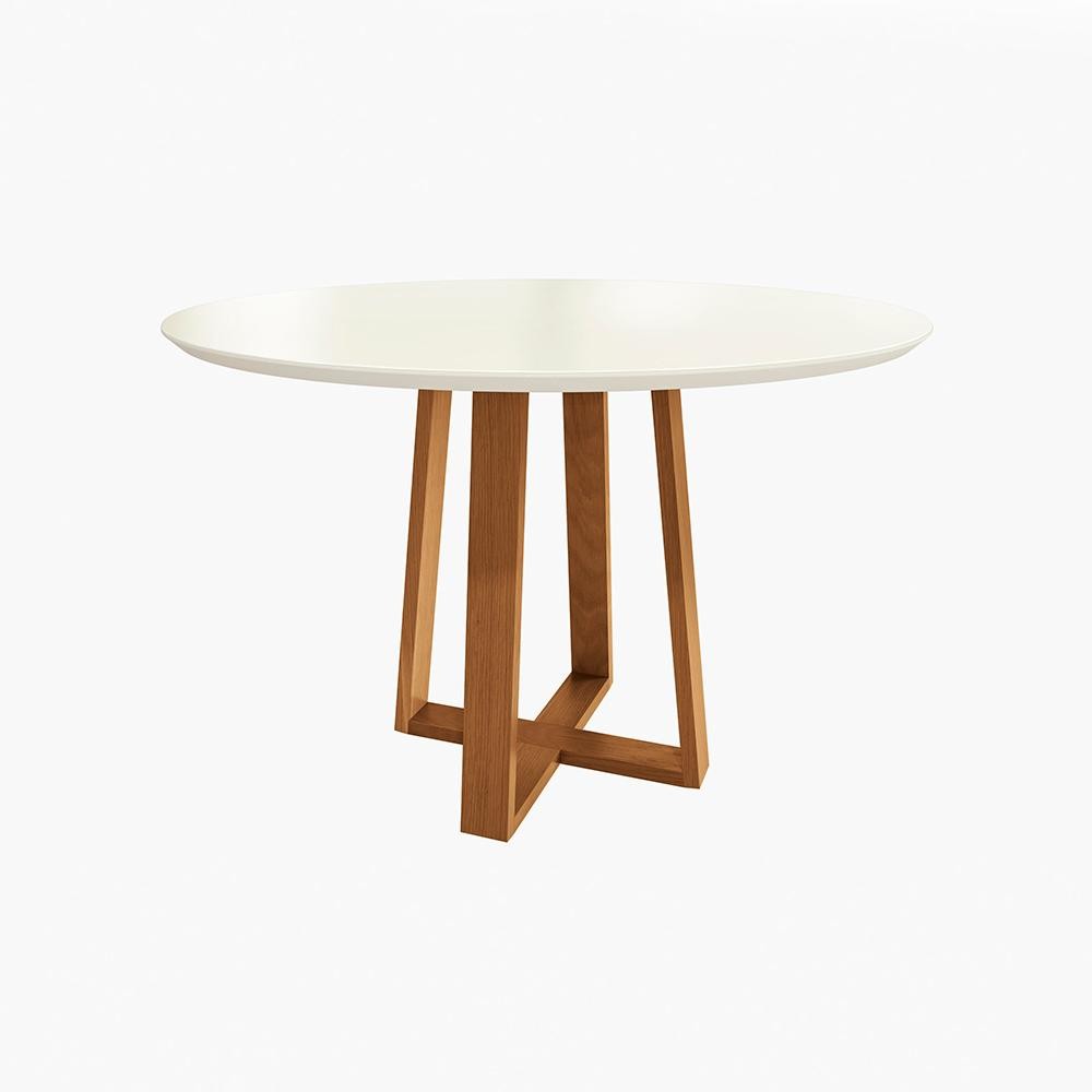 Mesa de Jantar Kappesberg em Madeira Maciça com Tampo de Vidro Off White 120cm em Oferta na Shopee