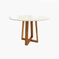 Mesa de Jantar Kappesberg em Madeira Maciça com Tampo de Vidro Off White 120cm