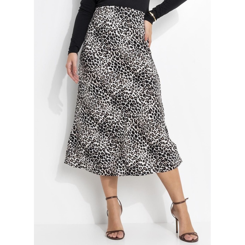Saia Viscose Plana Onça Preta Colorido Quintess em Oferta na Shopee