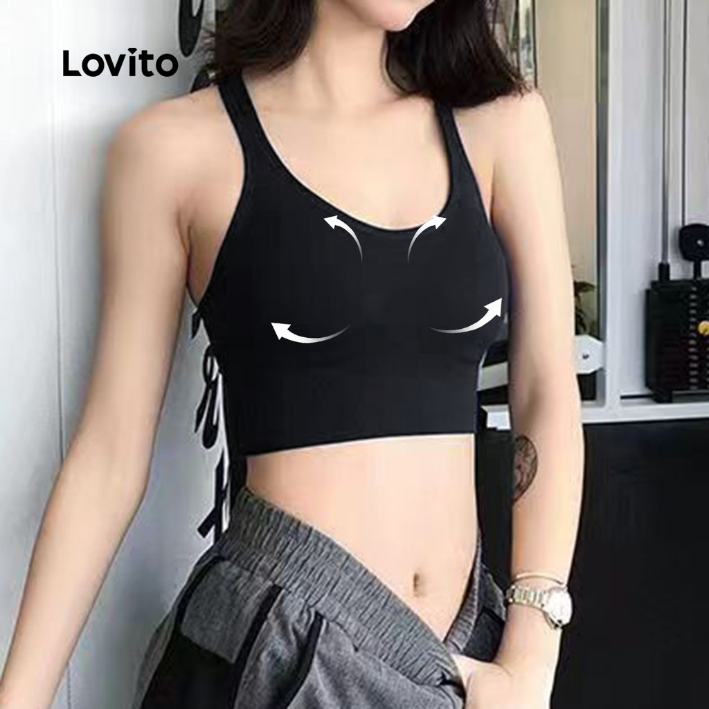 (NEW) Lovito Sutiã Esportivo com Push-up Reduz O Movimento com Alças Ajustáveis Sutiã Esportivo para mulheres LNE116X002 em Oferta na Shopee