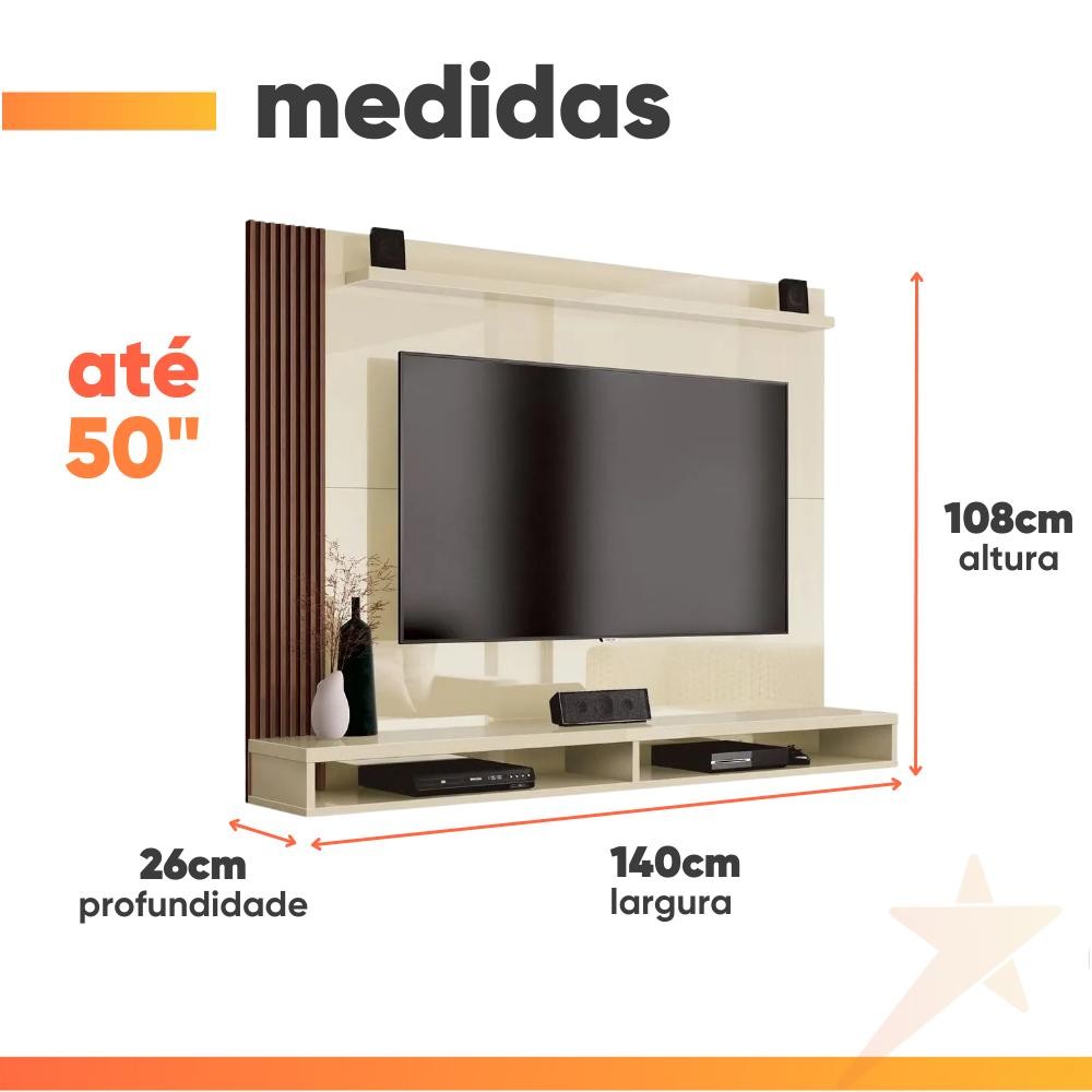 Painel Para Tv Até 50 Polegadas Dijon Ripado C/ Prateleira