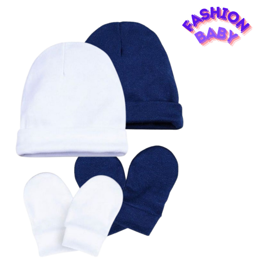 Kit 2 Touca e Luvas para Bebê Recém Nascido – 100% Algodão - Conforto em Oferta na Shopee