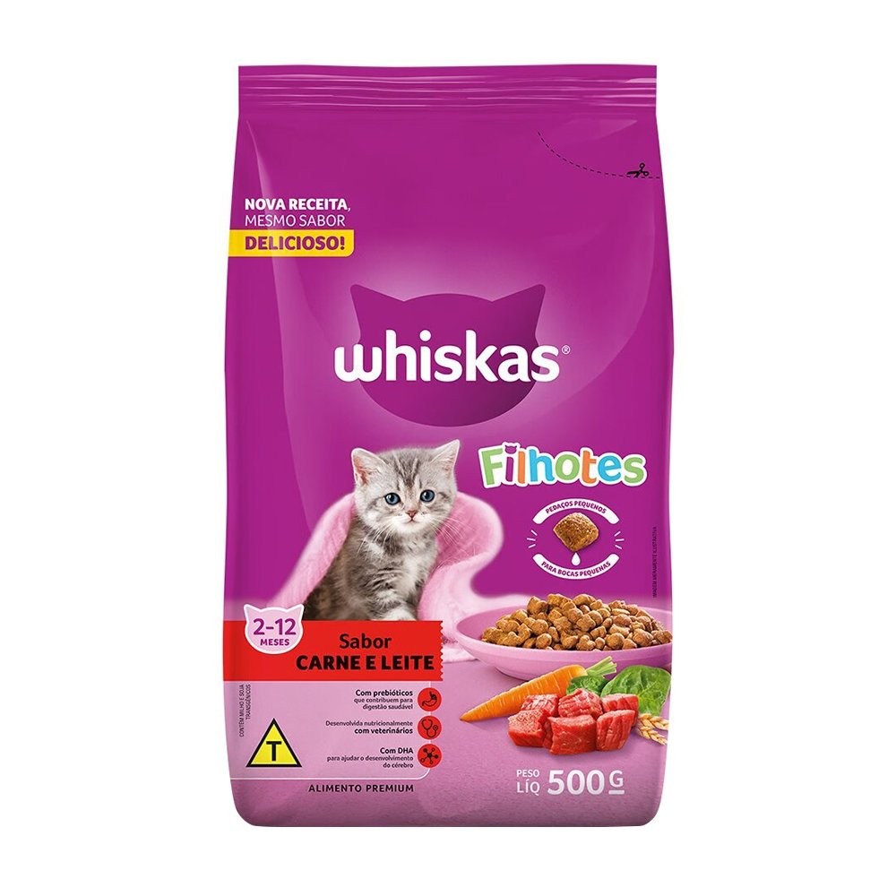 Ração para Gatos Whiskas Filhote Carne e Leite 500g
