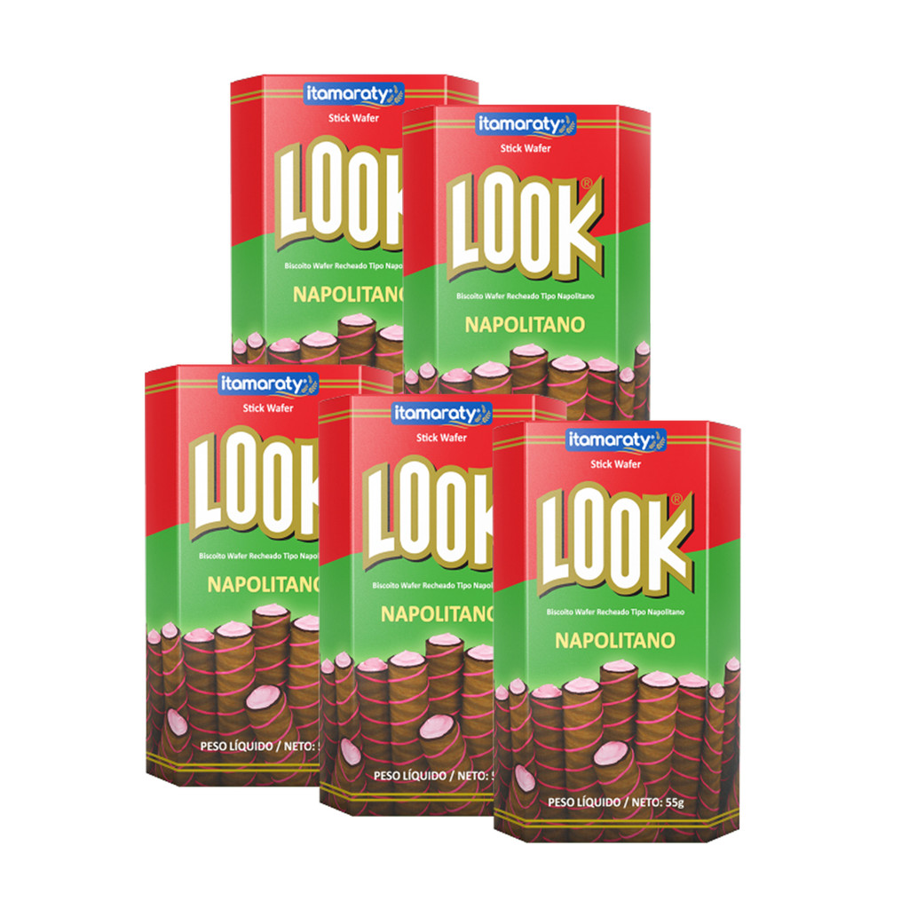 Kit 5 Caixas Waffer Sabor Napolitano Biscoito 55g Stick Look Recheado Tubinho Cada Itamaraty