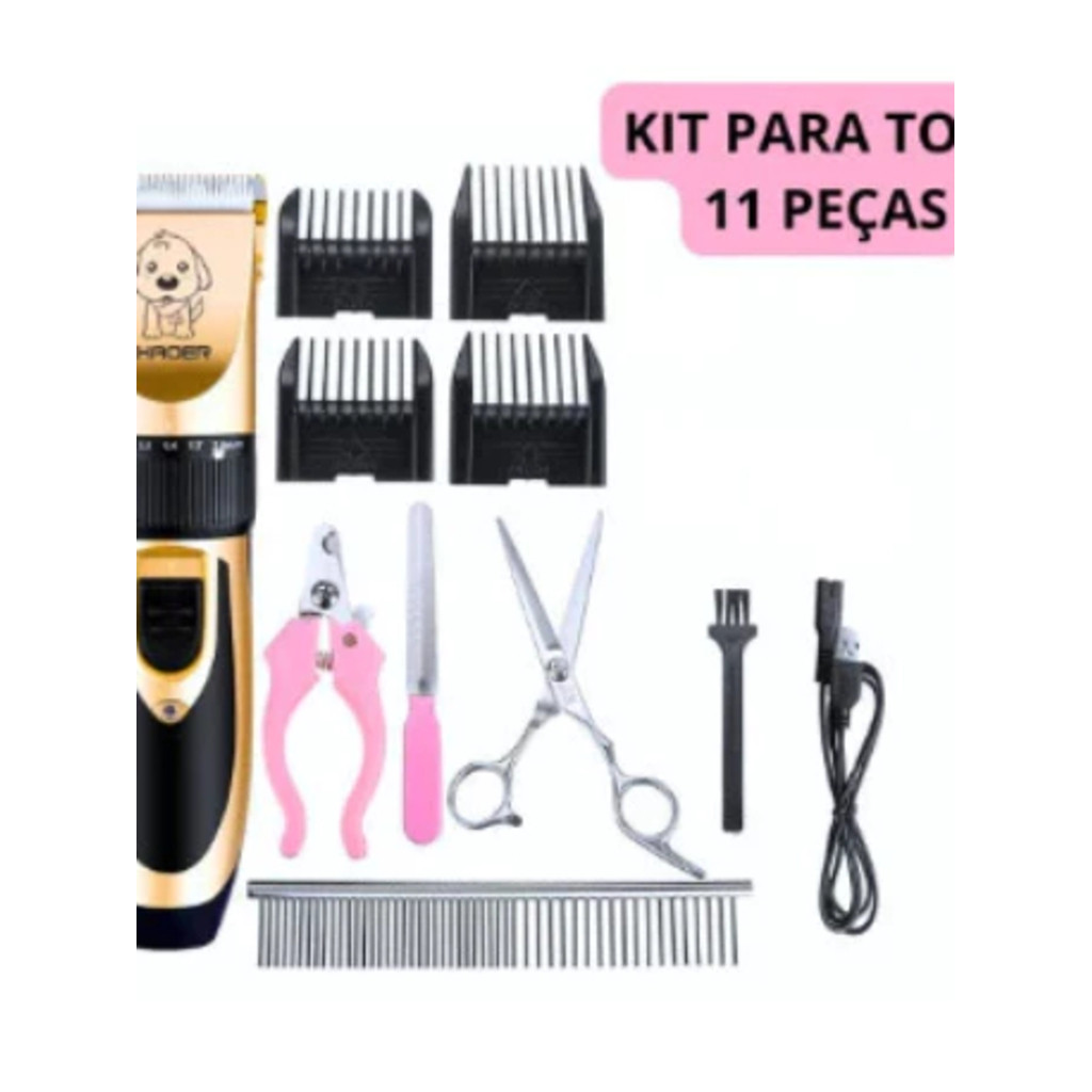 Kit 11 Maquina De Tosa Profissional Pet Cães Gato Sem Fio - Ideal Para Retoques e Acabamentos Em Cães e Gatos LM